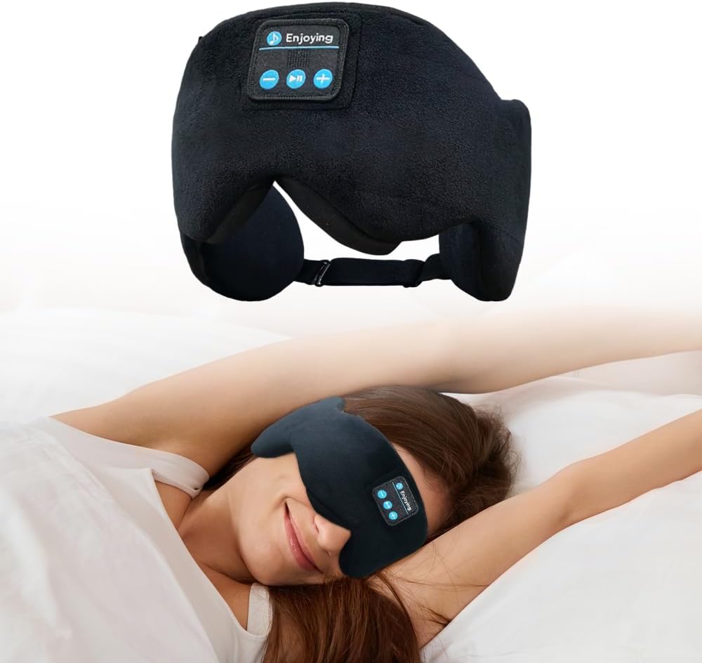 Bluetooth 5.4 Headphones Headband Eye Mask Wireless Sleep Mask，Blackout Bluetooth Eye Mask for Sleeping，Cotton Sleep Mask for Side Sleepers Adjustable Hook and Loop