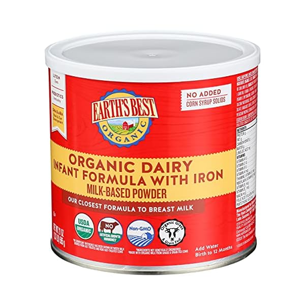 Earth's Best Organic Baby Formula for Babies 0-12 Months, Powdered Dairy Infant Formula with Iron, Omega-3 DHA, and Omega-6 ARA, 21 oz Formula Container