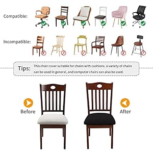 Stretch Chair Seat Covers Set of 6, Jacquard Dining Room Chair Cover Protector Seat Slipcover Removable Washable Kitchen Chair Covers (Black, 6) Stretch Chair Seat Covers Set of 6 Jacquard Dining Room Chair Cover Protector Seat Slipcover Removable Washable Kitchen Chair Covers Black 6