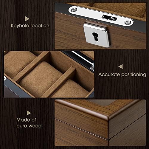 QIWODE 5 Grid Wood Watch Box, Watch Storage Case Holder Watch Organizer with Glass Display Lid and Pillow Valentines Day Gifts Birthday Gifts for Men and Women (5 Slot)
