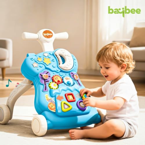 Image of Baybee Lilo Baby Walker for Kids, Baby Push Walker with Music, Rotating Gears & Grip Handle | Activity Kids Walker for Baby Toddlers | Walkers for 0 to 2 Years Boy Girl (Blue)