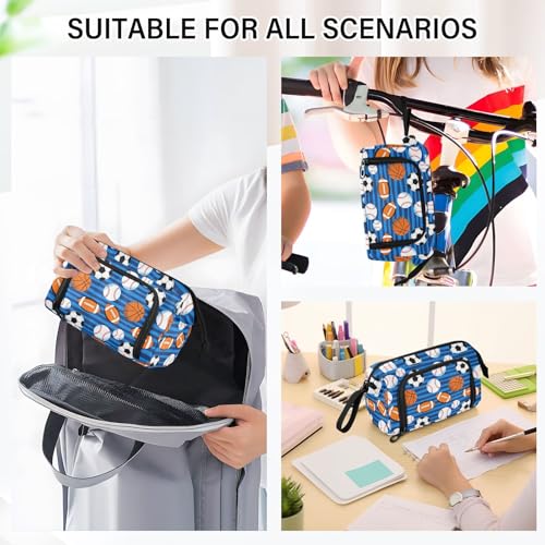 Image of Soccer Balls Blue Pencil Case Pouch Big Capacity Pencil Bag Box Organizer Pen Case with Handle Stationery Organizer for Kids Boys Girls Women College Office