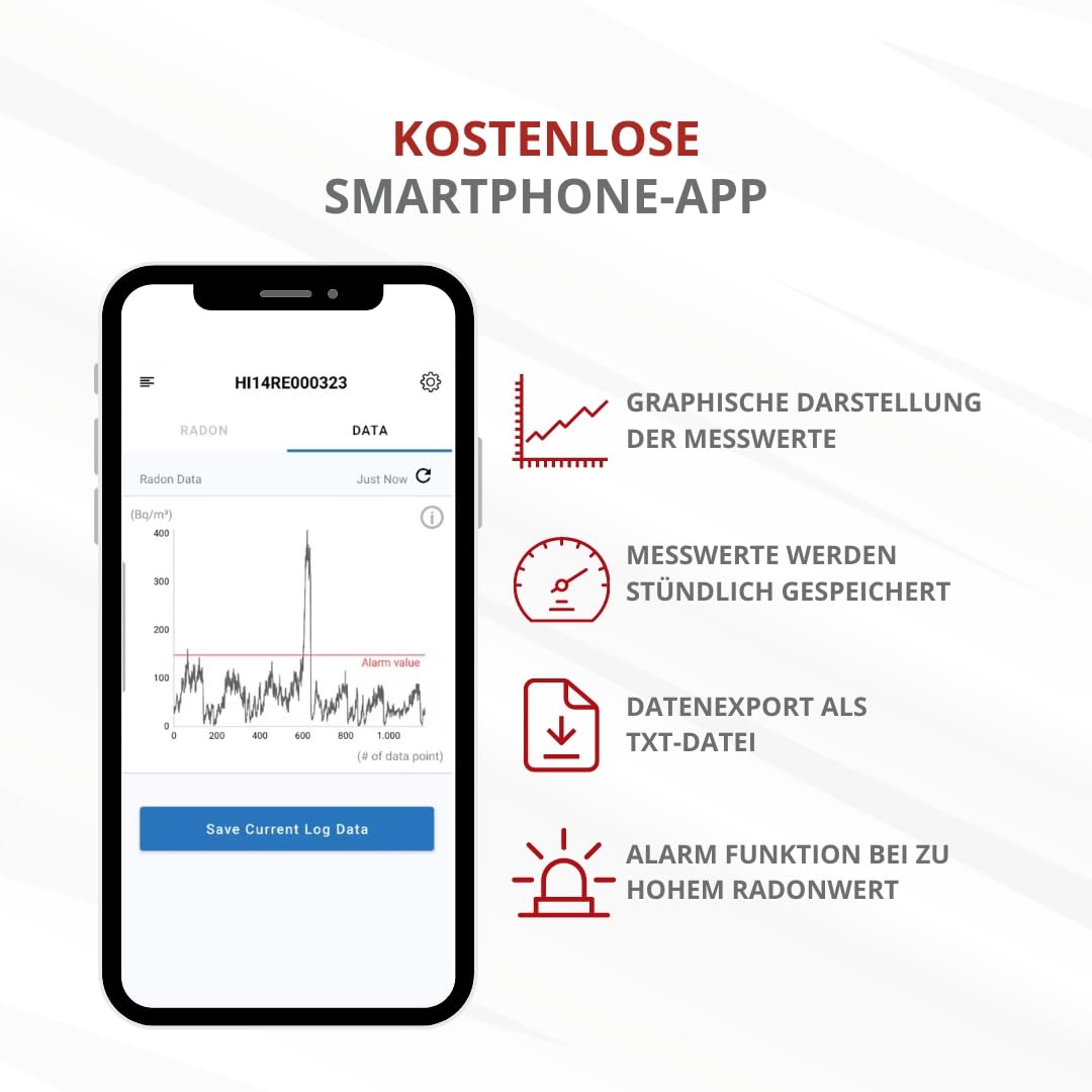 Ecosense Radonmessgerät RadonEye RD200 – Digitales Radon Messgerät für Zuhause, Keller & Arbeitsplatz | Präzise Radonmessung, Echtzeit Überwachung, App & Langzeitmessung