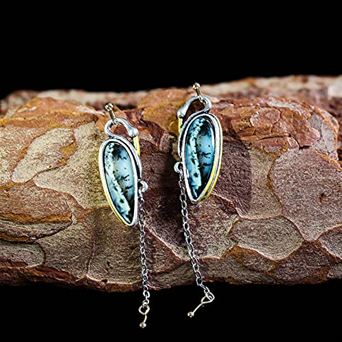 Pendientes de símbolo musical con piedra verde geométrica de dos tonos para mujer D334