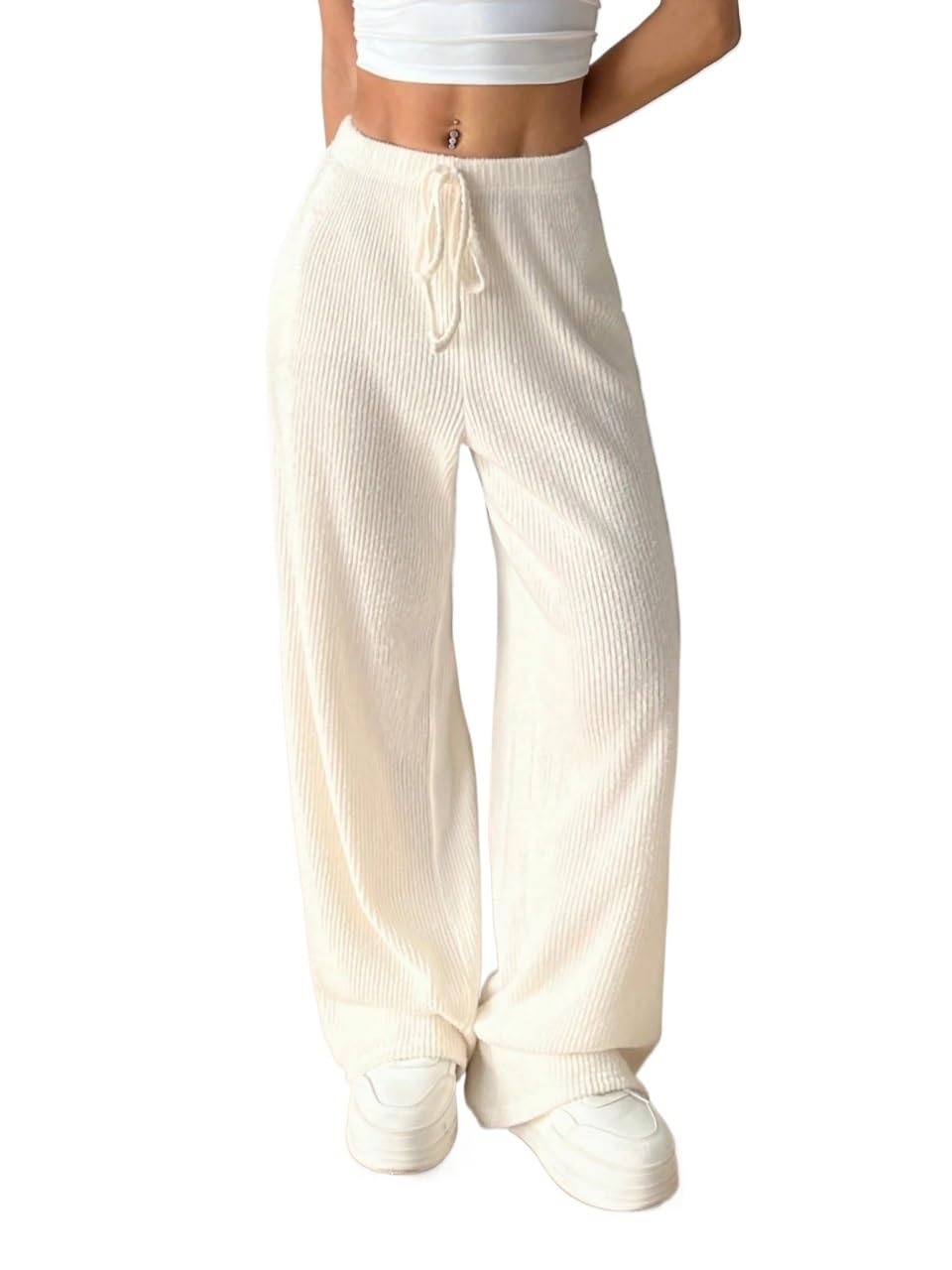 Womens Fall Solid Color Casual Loose Wide Leg Pants Trousers