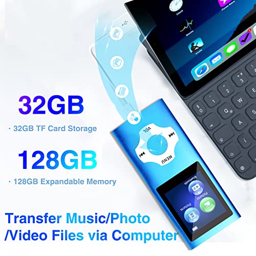 Mp3 Player With 32Gb Tf Card,Mp3 Music Player With Bluetooth 5.0,Fm Radio,Earphone, Portable Hifi Music Player With Voice Recorder/Video/Photo Viewer/E-Book Player For Kids,Running,Walking (Blue) #TOP4