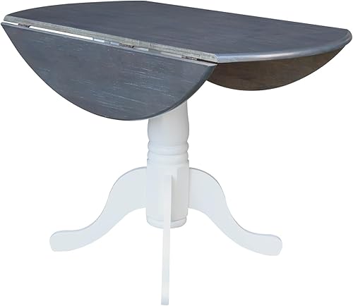 Miniatura 5 de International Concepts K05-42DP-C14-4 - Mesa de doble hoja con 4 sillas de respaldo X, juego de comedor de 5 piezas, color blancogris jaspeado