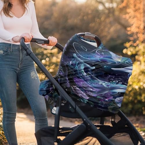 Image of Youngerbaby Dolphin Flower Nursing Cover Carseat Canopy Car Seat Covers for Babies Mom Breastfeeding Scarf Infant Multi Use Cover for Baby Stroller Shopping Cart Feeding High Chair