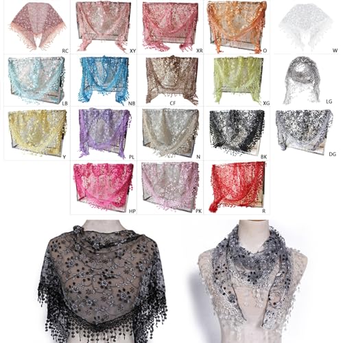 Women Lace Sheer Floral for Triangle Veil Mantilla Scarf Shawl Wrap Tasse CF2