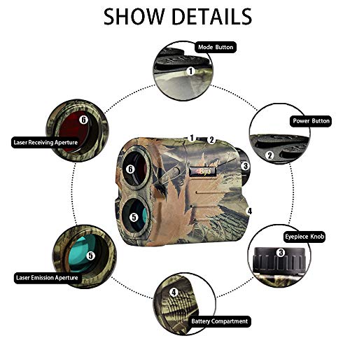 BIJIA Hunting Rangefinder - 6X 650Yards Multi-Function Laser Rangefinder for Hunting,Shooting, Golf,Camping with Slope Correction,Flag-Locking with Vibration,Speed,Angle,Scan,Distance Measure