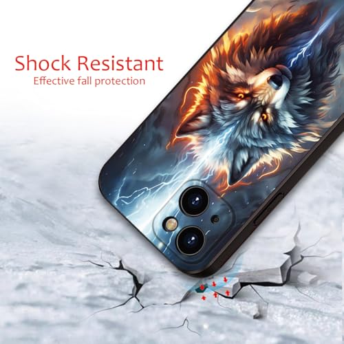 Printed with Wolf for iPhone 15 case, A Fusion of The Elements of Lightning and Flame Wolf Silicone Soft Shockproof Case - Lone King (A1-Wolfs-Anima)