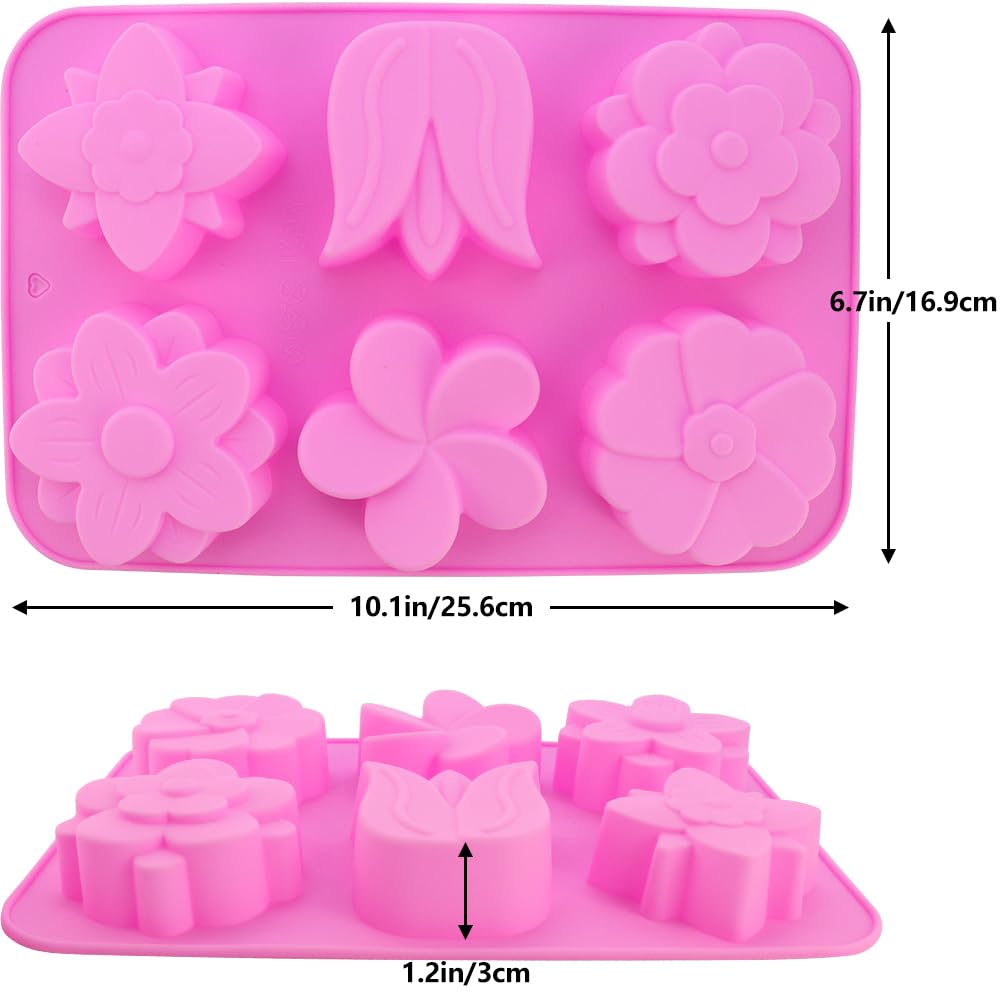 2 paquetes de moldes de silicona de 6 cavidades para flores surtidas, moldes de jabón de flores de silicona mixtos, moldes de jabón para manualidades, chocolate, galletas, pasteles, magdalenas,