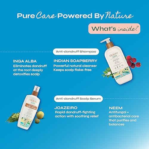 Image of Tikitoro Teens Anti-dandruff Shampoo and Scalp Serum Combo | Cleanses Scalp and Fights Dandruff Causing Fungi | All Scalp Types | No Parabens & Sulphates (Age: 11+) (300ml x 1 and 100ml x 1)