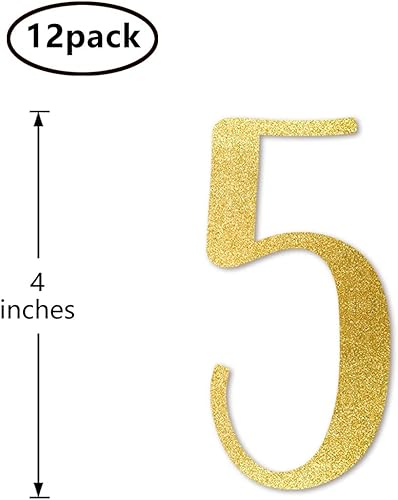 Miniatura 2 de Palitos dorados para centro de mesa de cumpleaños número 5, paquete de 12 decoraciones de fiesta de aniversario con purpurina dorada