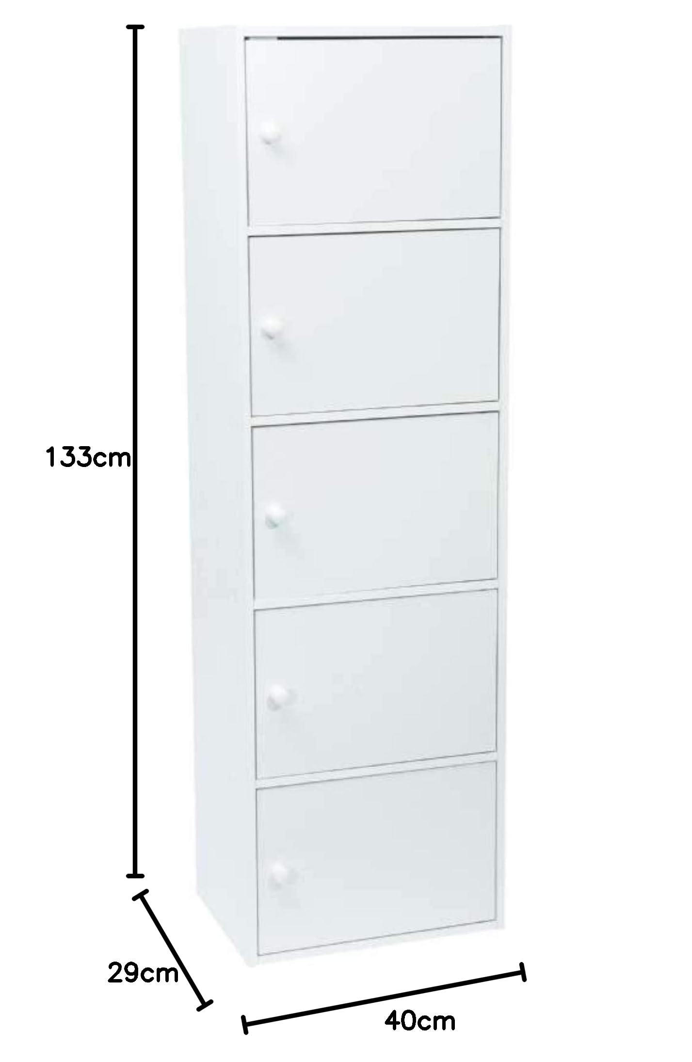 WERKA PRO Meuble Blanc à Portes - 5 Portes - Panneaux de Bois MDF - 133 x 40 x 29 cm - Livré en Kit avec Plan de Montage - pour Salle de Bain, Couloir ou Chambre - Robuste et Élégant