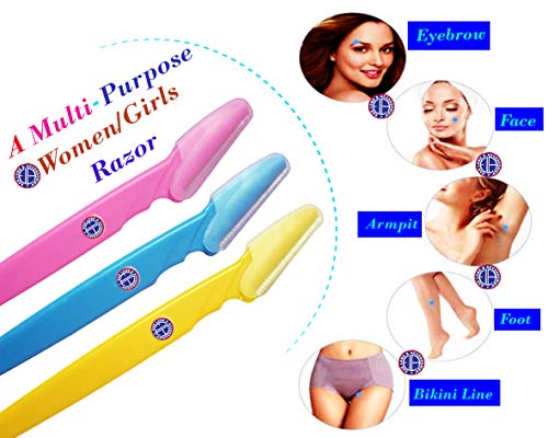 Image of Stainless Steel Eye Brow Razor for Women, 14.5cm (Multicolour) - Pack of 3