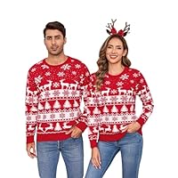 Totatuit Maglione Natalizio Uomo Donna Maglia a Maniche Lunghe con Motivo Renne Maglioni di Natale di Coppia in Famiglia