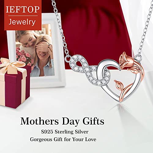 Ieftop Gifts For Mom Necklace - S925 Sterling Silver Infinity Rose Heart Necklace Gifts For Women Gifts For Mom From Daughter Mom Gifts Necklace Valentines Day Birthday Christmas Gifts For Mom #TOP3