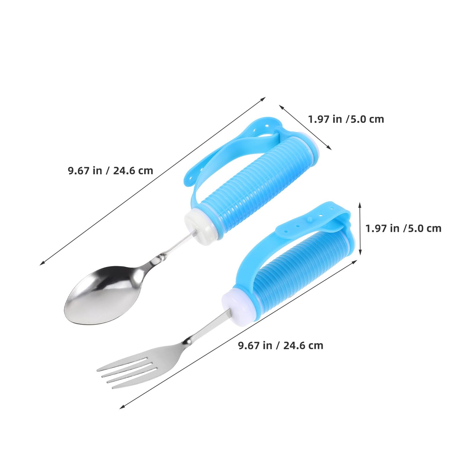 Set Posate Disabili 2 Pezzi Cucchiaio Flessibile e Forchetta in Acciaio Inox per Riabilitazione Forza Mano, Manico Ergonomico Antiscivolo per Anziani e Centri