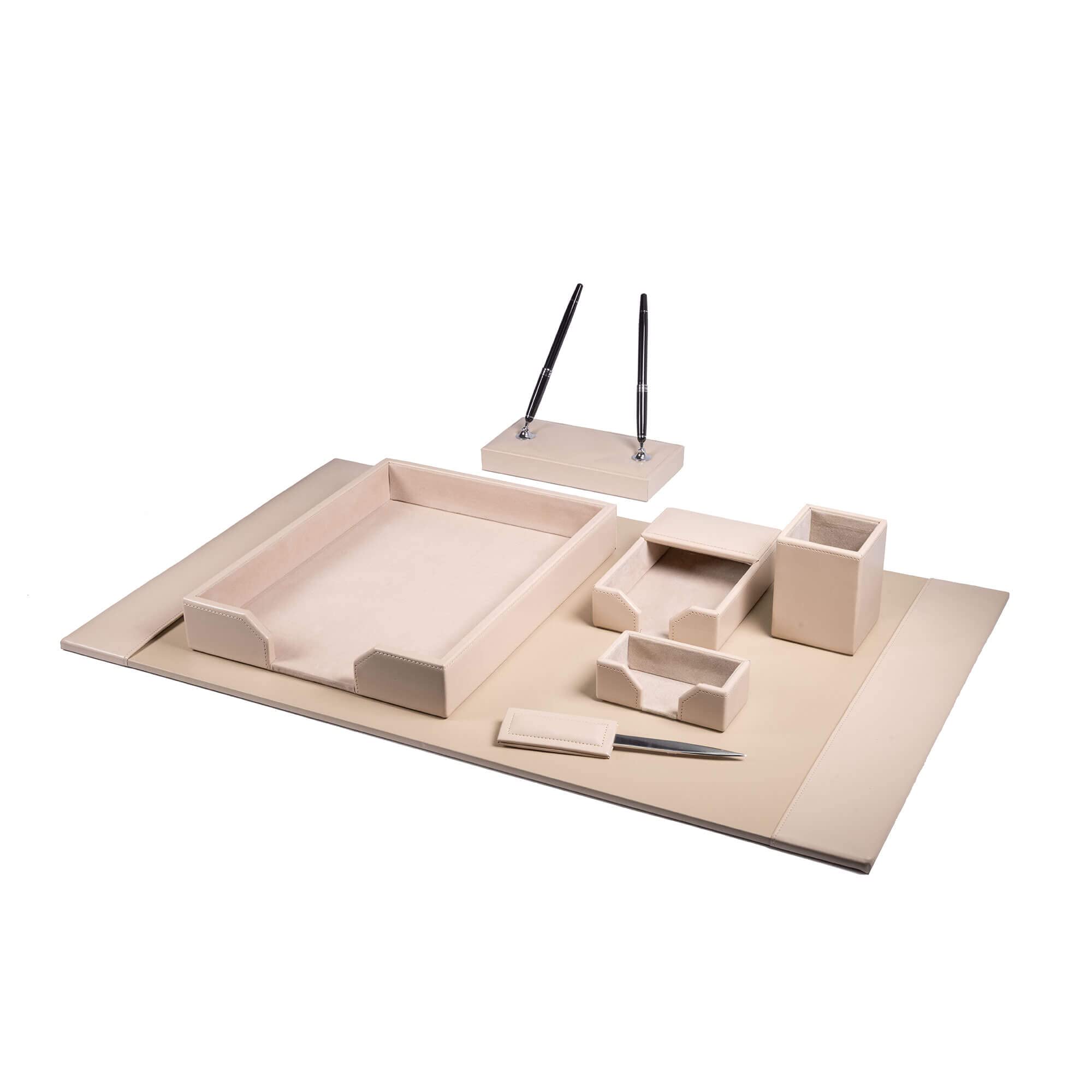 Dacasso Set da scrivania in pelle legata al latte bianco 7 pezzi