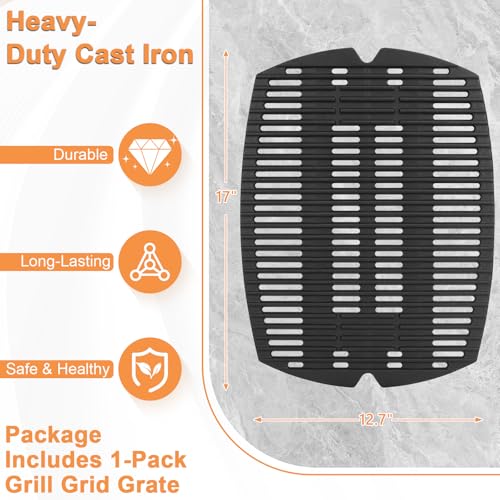 Image of 7582 Grill Grate for Weber Baby Q Parts, Weber Q1000 Accessories, Q1200, Q1400, Q100, Q120, Q140, 386001, 386002, Matte Enamel Cast Iron, Black, Rectangular, 17 inch x 12.7 inch, 1PC