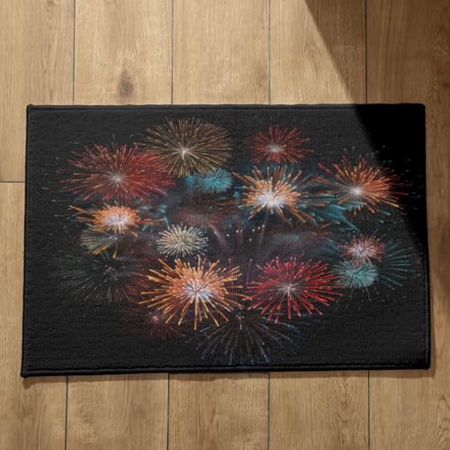 EHOMERY Alfombra Entrada Interior Felpudos Personalizados Mascotas Fuegos Artificiales Antideslizante para Ducha Casa Exterior Grande 40x60cm,