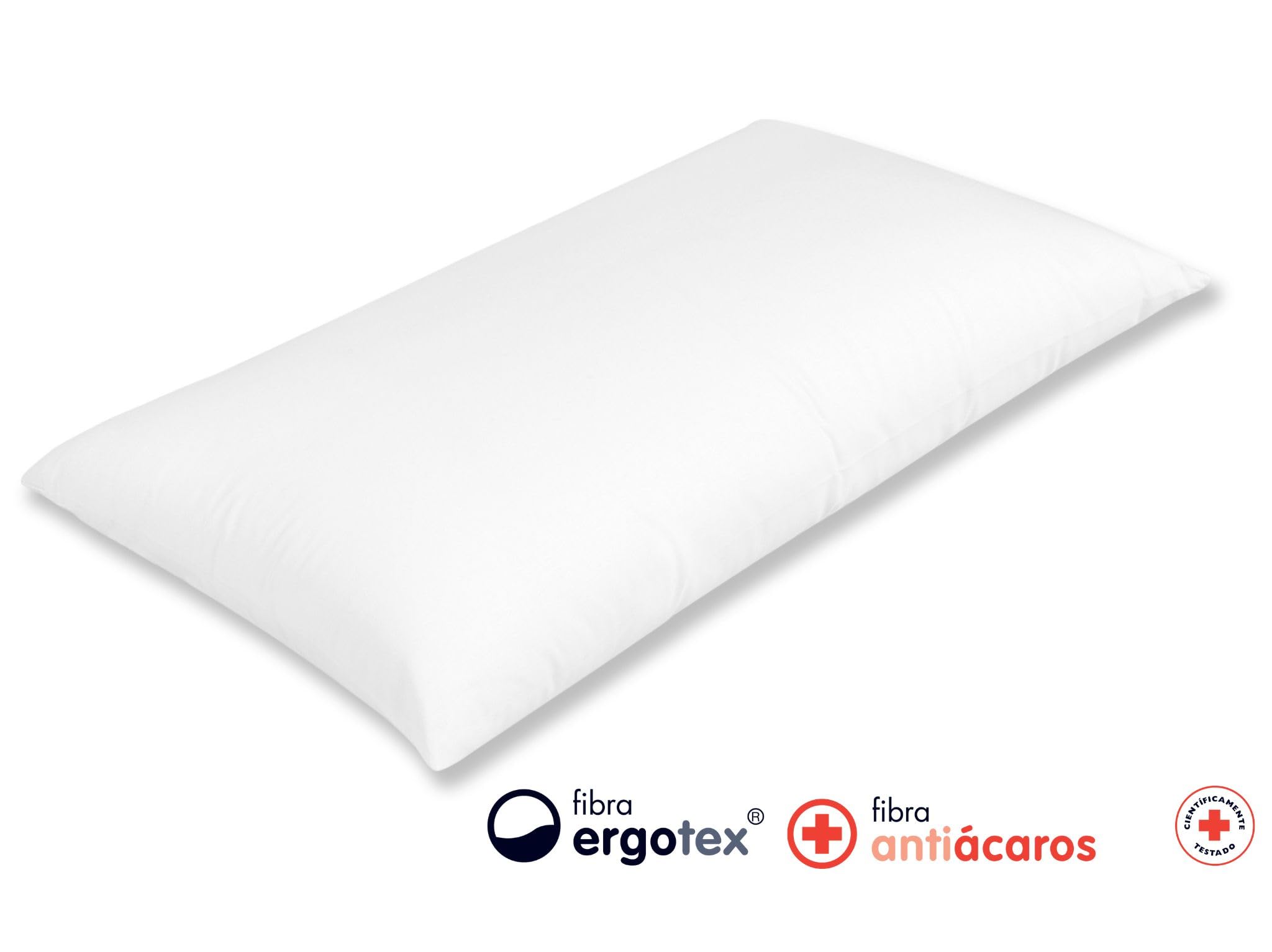 Moshy Almohada Infantil Peque, Altura Baja, Fibra Ergotex, Doble Funda 100% Algodón, Tacto Duvet, Muy Ligera (150 cm)