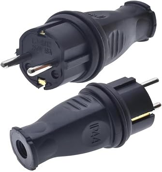 2 Pack Toptekits Waterproof IP44 EU Schuko French Germany 4.8mm Pin DIY Rewireable Power Plug,Cee7 Adapter, europlug receptacles Outdoor, European schuko Plug AdapterBlack, Waterproof Schuko Male