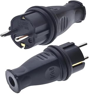 (2 Pack) Toptekits Waterproof IP44 EU Schuko French Germany 4.8mm Pin DIY Rewireable Power Plug,Cee7 Adapter, europlug receptacles Outdoor, European schuko Plug Adapter(Black, Waterproof Schuko Male)