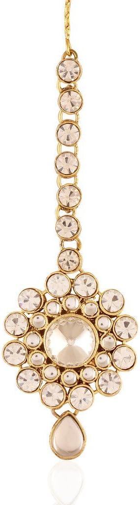 Women's Traditional Gold Plated Maang Tikka White