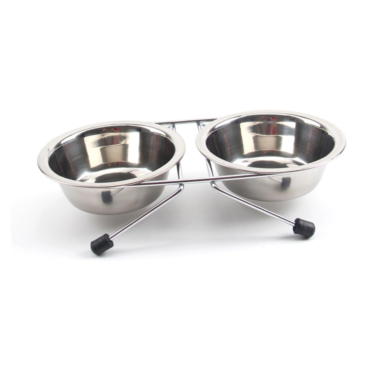 Sosoport Stainless Steel Dog Bowl Stand Small Dog Feeder Dual Bowls No-Slip for Pet Food Water