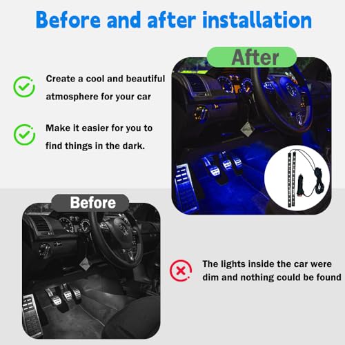 Image of Car LED Ambient Light, Ambient Lighting, Floor Lights, Footwell Lighting for Car, Wear-Resistant and Durable, Easy to Install, Suitable for Most Models (Blue, Cigarette Lighter+24LED)