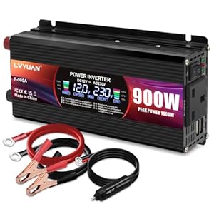 LVYUAN Inverter 12V 240V 1800W Peak Car Converter with UK Socket, 2 USB, Alligator Clip, Cigarette Lighter and LCD Display 900W Continus Inverter for Car, Truck, Caravan, Camping