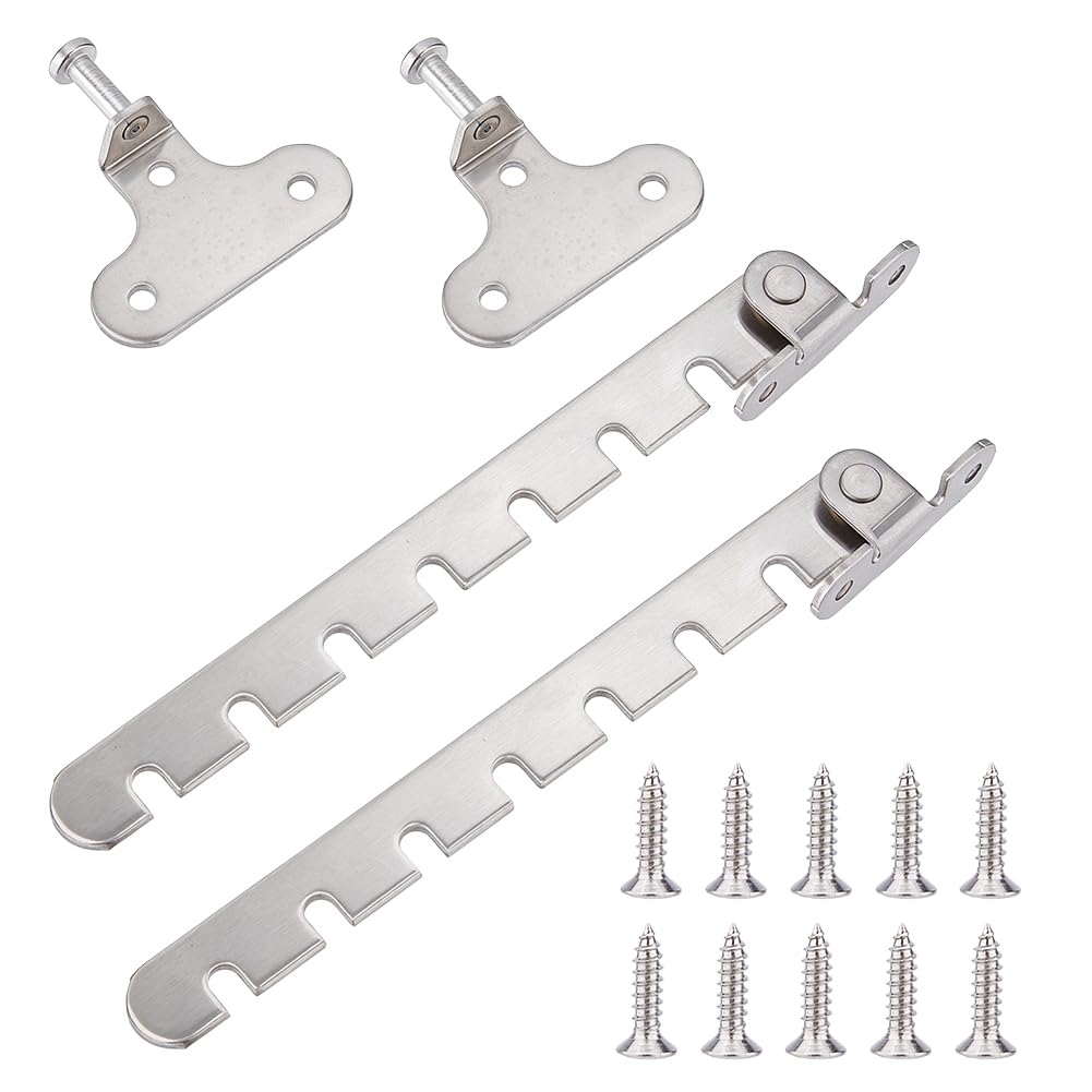 SUPERFINDINGS 2Pcs Window Restrictor Latch Stainless Steel Security Lock Window Latch 7 Slots Small Hole Limiter Adjustable Safety Locks for Various Doors and Inward Opening Windows