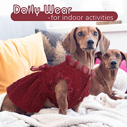 Kuoser Dog Dresses For Christmas Wedding Birthday Party, Small Medium Dogs Dress Puppy Costume With Bow-Knot, Cute Pet Clothes Cat Apparel, Red X-Large #TOP5