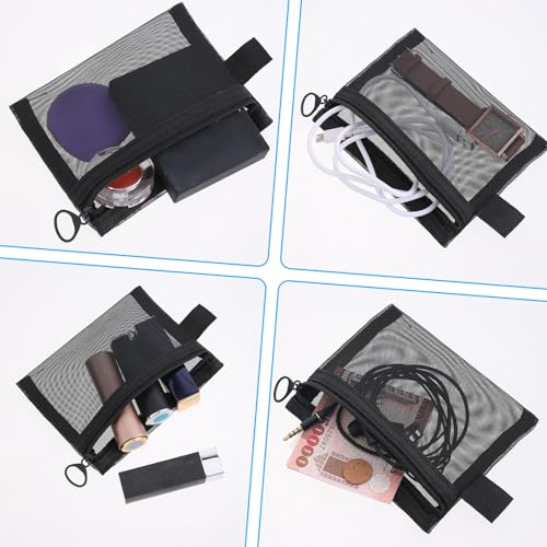 3PCS Mini Zipper Mesh Bags, 4" x 5" Nylon Mesh Cosmetic Bag, Portable Travel Cosmetic Pouch, Small Mesh Zipper Pouch for Daily Toiletries Office Supplies & Cosmetics Travel Accessories (Black)3