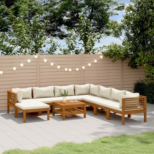 Garden Lounge Set Cream and Natural Wood Tone Solid Acacia Wood, 3086945 Garden Lounge Set Cream and Natural Wood Tone Solid Acacia Wood, 3086945