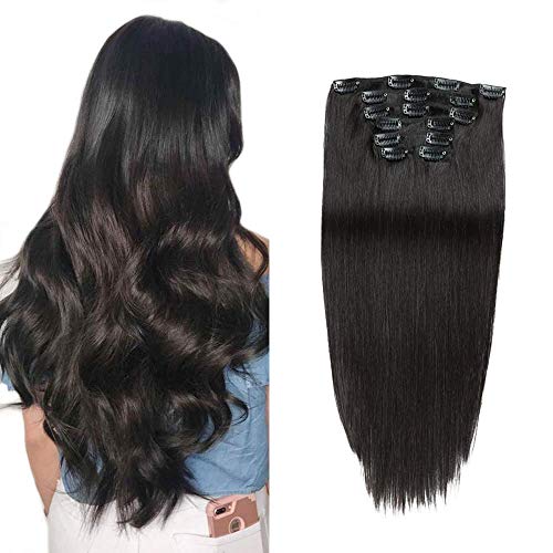 Hair Extensions Clip in Natural Black Human Hair Extensions 70g/2.46oz Straight Natural Hair Extensions Clip ins for Women Remy hair Extensions 18 Inch