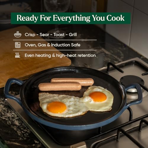 Image of Ember Cookware Pre-Seasoned Cast Iron Tawa for Dosa 30 cm | Non Stick Induction Cookware | 10 Year Warranty | Cast Iron Tawa for Roti & Dosa | Non Stick Dosa Tawa | Heavy Duty Cookware | Blue