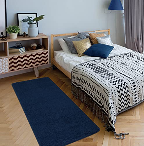 Ottomanson Softy Bath Rug Collection Tapis de couloir lavable et antidérapant à dos en caoutchouc solide 50,8 x 149,9 cm, bleu marine Cover