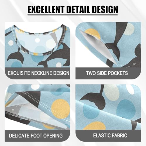 ALAZA Dolphin Silhouette Polka Dots Pajama Set Short Sleeve Sleepwear Soft Lounge Nightwear4