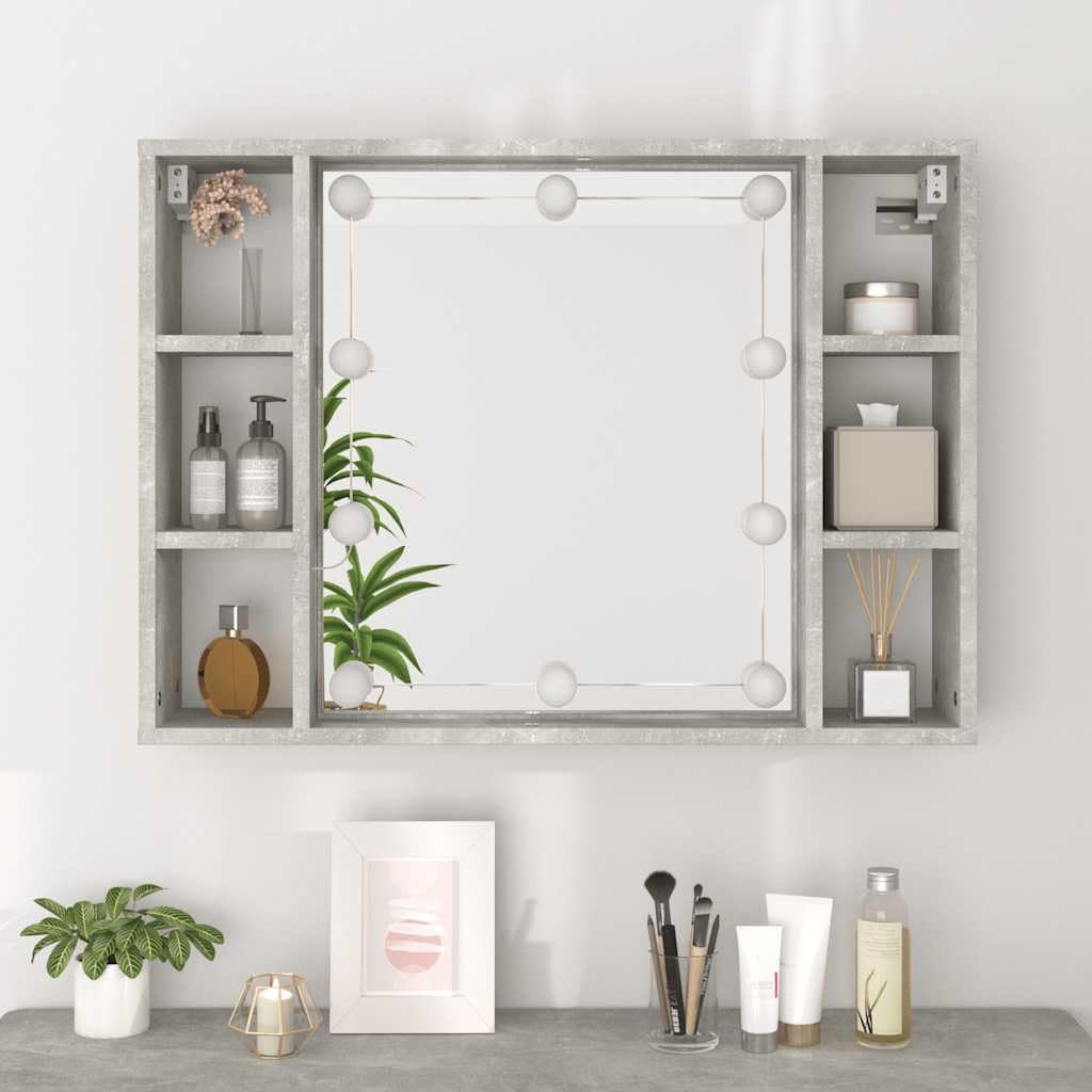 Szafka z lustrem z betonem LED, szara, 76 x 15 x 55 cm, szafki i przechowywanie, szafki toaletkowe, szafki łazienkowe