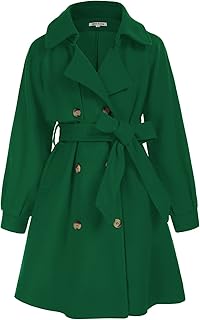 Girls Dress Coat Lapel Wool Blend Long Winter Jackets with Pockets Belt 6-14Y - Buy now