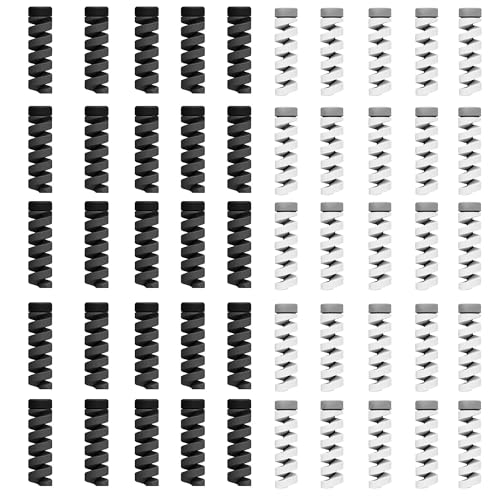 Image of Sounce 50 Pcs Spiral Cable Protectors & Wire Protectors Spring Wire for All Wired Accessories for USB Charger, Data Cable, Headphones, MacBook, Laptop, Elastic Cord Saver (Black & Grey)