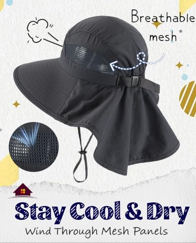 Image of Home Prefer UPF50 Wide Brim Kids Sun Hat Neck Flap Boys Girls Sun Protection Hat for Beach Fishing