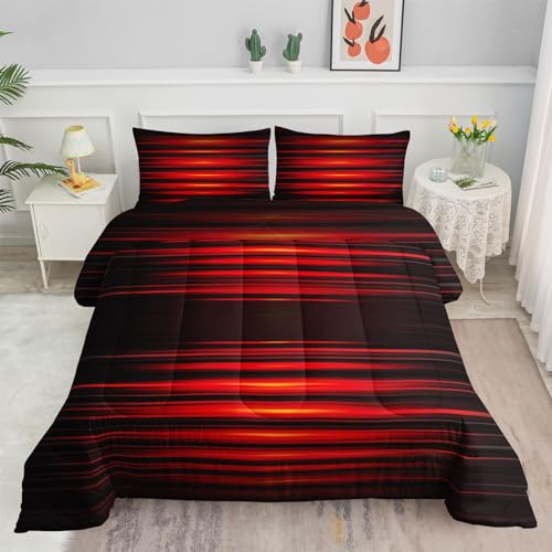 Image of Kids Comforter Set Red Stripes Printed Pattern Bedding Set with 1 Comforter and 2 Pillowcases for Girls Boys Bedroom All Season(Red Stripes Twin)