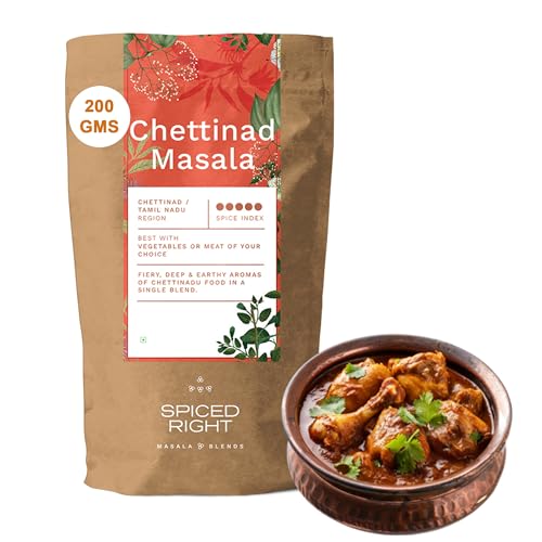 Image of Spiced Right Chettinad Masala 200 g - South Indian Blend for Chicken Mutton Fish Prawns| No Preservatives or Artificial Colors | Authentic Hot Masala Spice Powder for Biryanis Curries & Gravies
