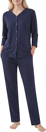 Womens Petite 3/4 Sleeve Pajamas Set Petite Length Cotton Pjs