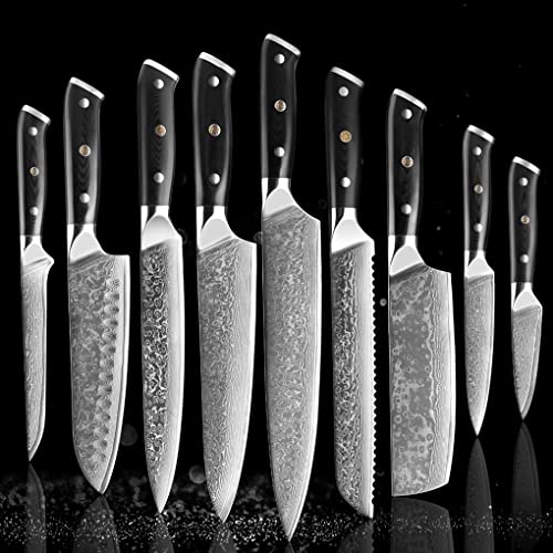 Set Cuchillos Cocina 9 Piezas Acero Damasco
