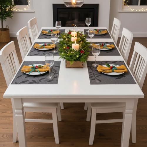 Image of YELONA Dining Table Placemats Set of 6 - Heat-Resistant, Non-Slip, Washable & Stain Resistant Woven PVC Vinyl Table Mats for Kitchen & Dining - 45 x 30 cm, PeachBlack